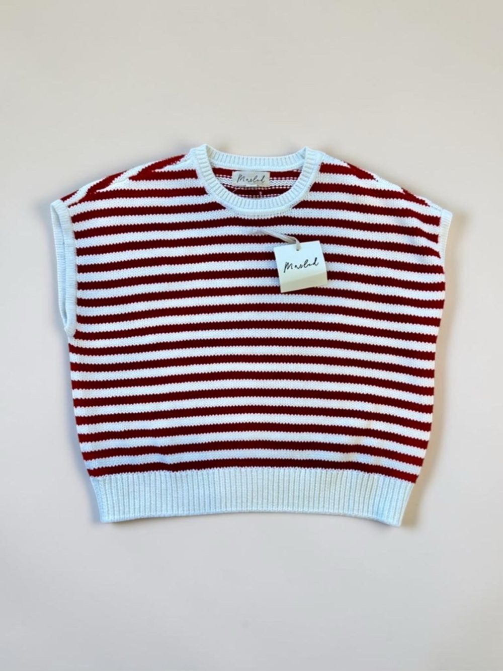 Marled Striped Sweater Vest Red White Knit Top Coastal sz S NWT